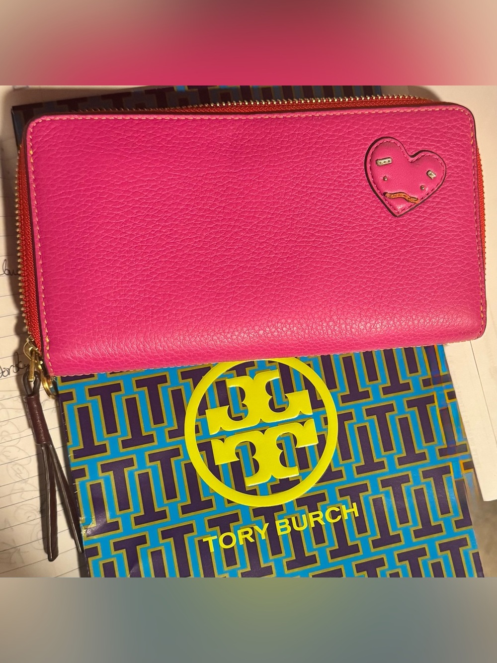 Tory Burch Perry Patchwork Hearts zip continental wallet with heart zipper pull - Picture 2 of 16